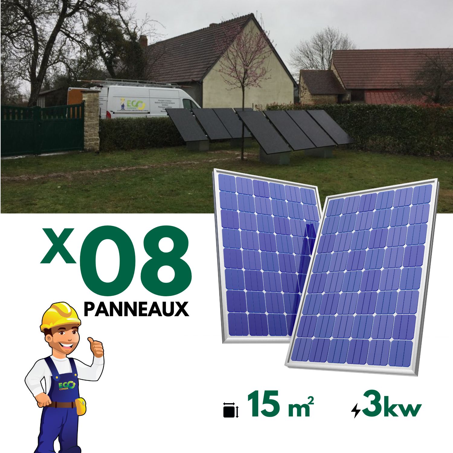 PANNEAUX SOLAIRES 8 PANNEAUX / 15m2